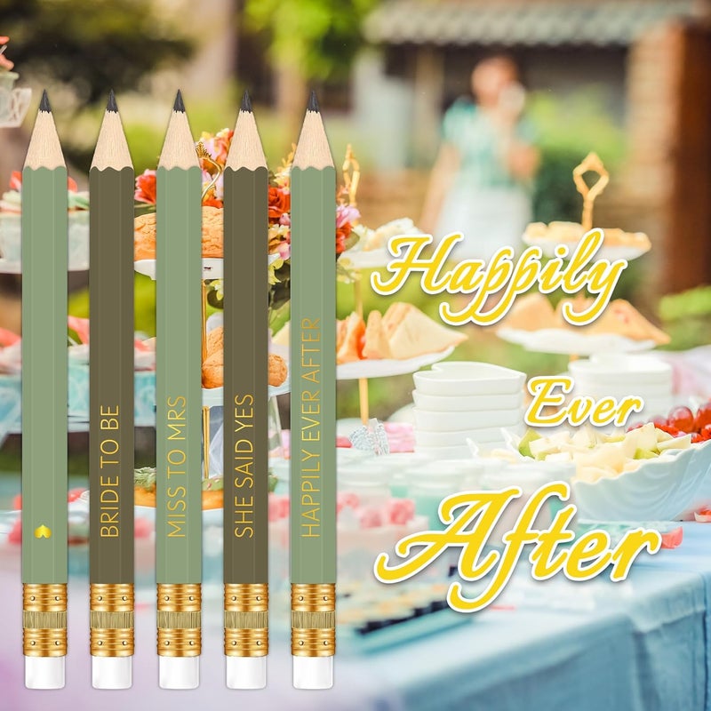 Vusnud 50Pcs - Bridal Shower Sharpened Half Pencils with Erasers, Pre-sharpened Pencils for Bridal Shower & Wedding Games, 4 Inches (Sage Green - Bridal) - Image 4
